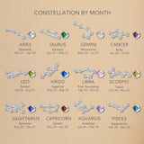 A Constellation Birthstone Chart, where each zodiac sign is represented by a constellation earring, featuring its corresponding gemstone and dates.