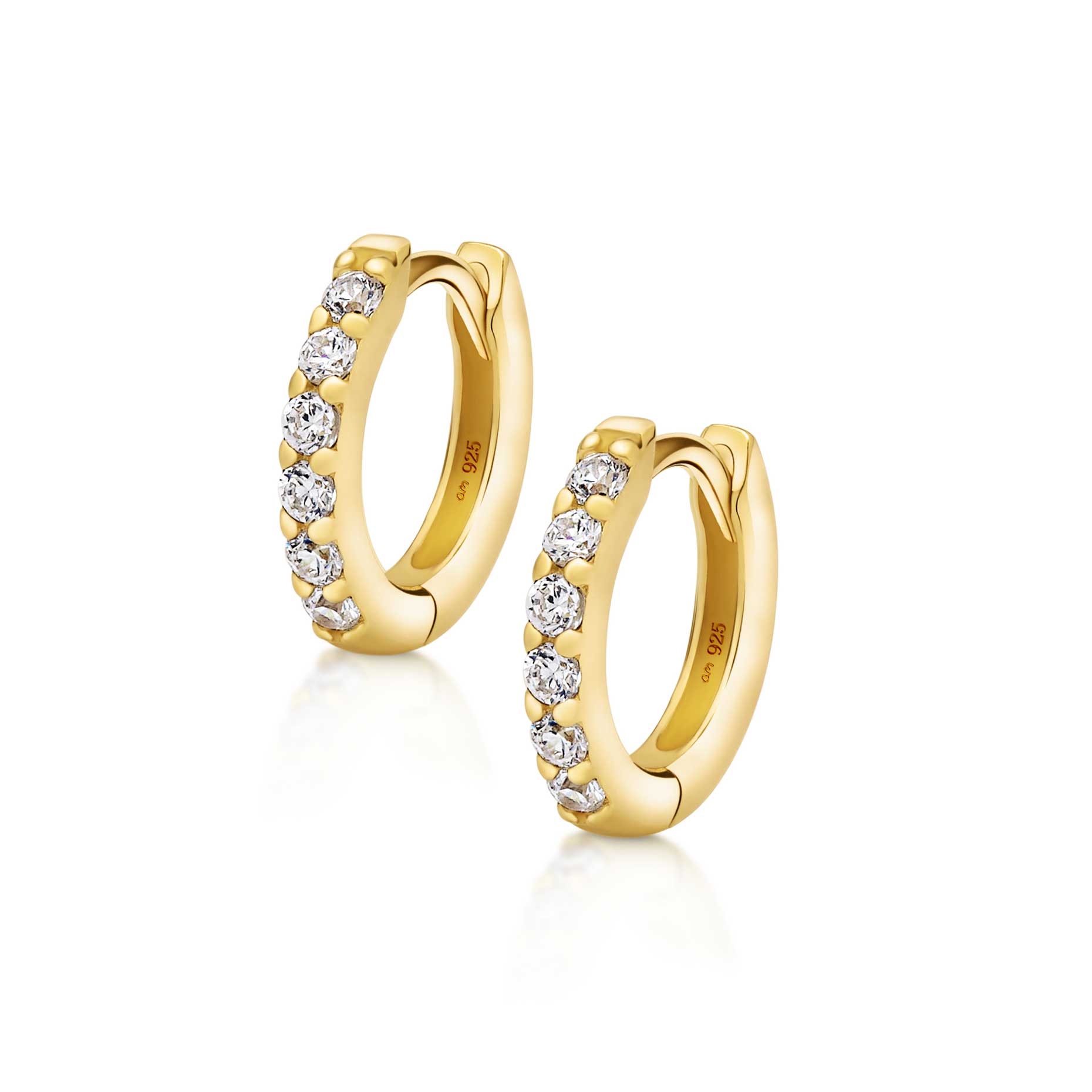 Gold Plated Silver 12.3 mm Zirconia Hoop Earrings