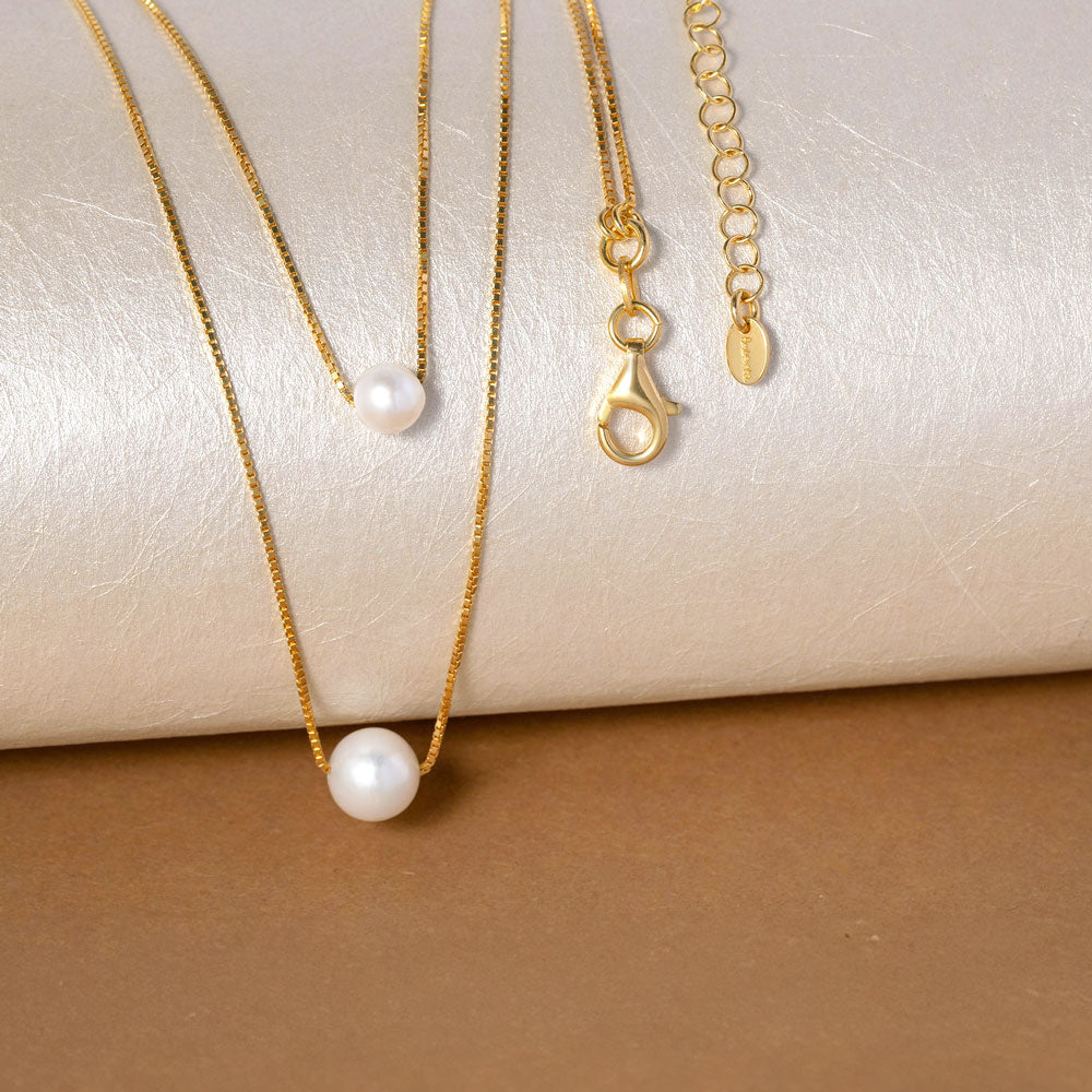 Layered Necklace with Freshwater Pearl Pendant in Gold Plated Sterling Silver Marketing