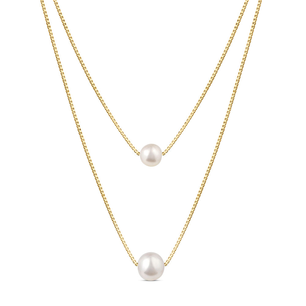 Layered Necklace with Freshwater Pearl Pendant in Gold Plated Sterling Silver