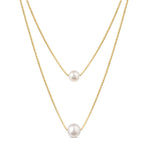 Layered Necklace with Freshwater Pearl Pendant in Gold Plated Sterling Silver