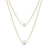 Layered Necklace with Freshwater Pearl Pendant in Gold Plated Sterling Silver