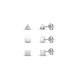 Geometric Stud Earrings Set in Silver