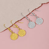 Hammered Coin Drop Earrings in Silver