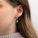 Pearl Drop Hoop Earrings in Silver