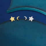 Moon and Star Stud Earrings in Silver