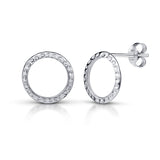Hammered Circle Stud Earrings in Silver
