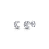 Diamond Moon Stud Earrings in Silver