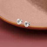 Crystal Heart Stud Earrings in Silver