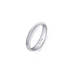 Solid wedding ring 3.5mm in width made of 925 silver placed on a clean white backdrop