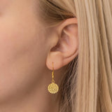 Hammered Coin Drop Earrings in Gold