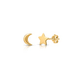 Moon and Star Stud Earrings in Gold