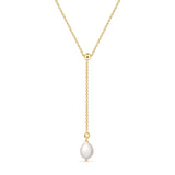 Pearl Lariat Necklace in Gold